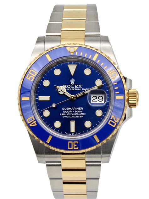 rolex mens 2 tone submariner blue dial for sale|Rolex Submariner two tone 41mm.